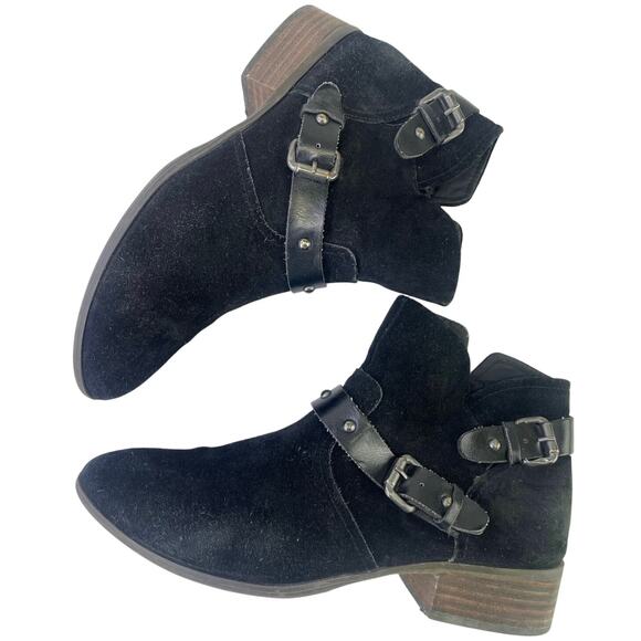 Crown Vintage Roberta Womens Black Suede Bootie Western Buckles 1.5" Heel S 10 - Picture 7 of 13